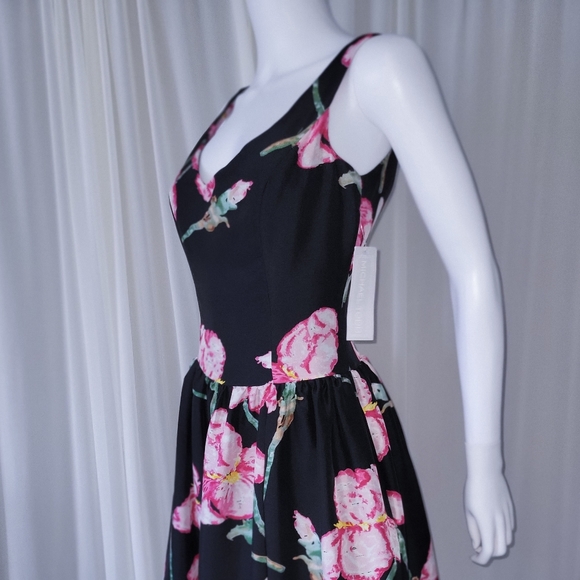 Pure Silk Floral Dress • Vintage Designer • Cocktail 50s Full Skirt S - Picture 4 of 5